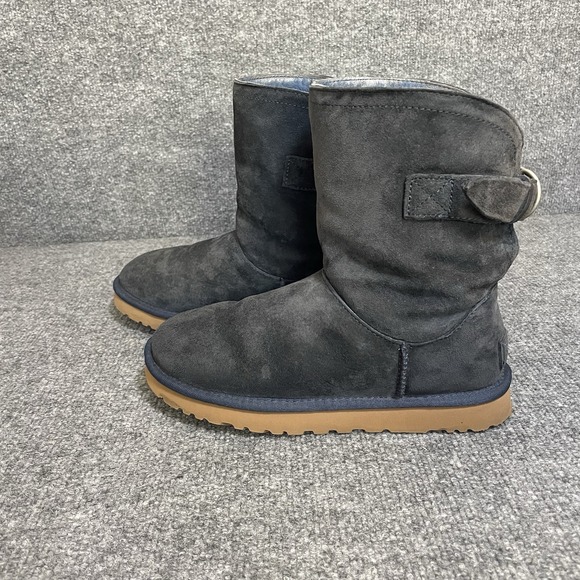 UGG Sheepskin Boots Remora Size 7 Navy Blue Suede Buckle Boots Warm Shoes - Picture 4 of 10